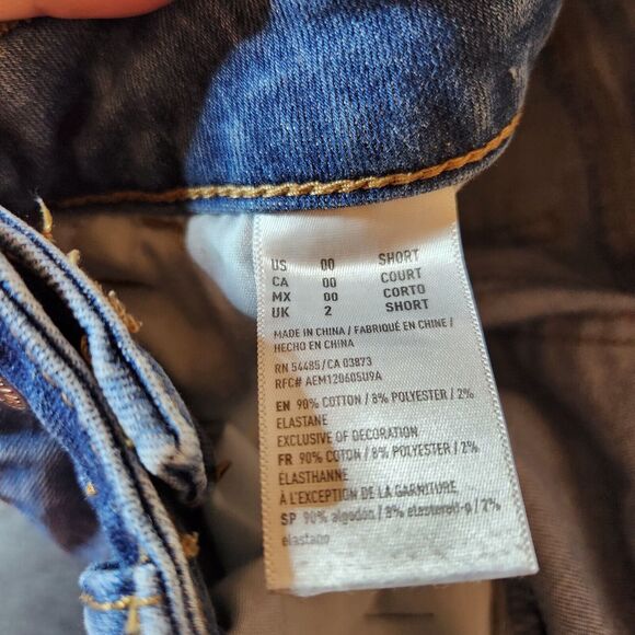 American Eagle Outfitters Hi Rise Jegging Crop Shark Bite 00 Short Jeans Blue - Picture 6 of 9